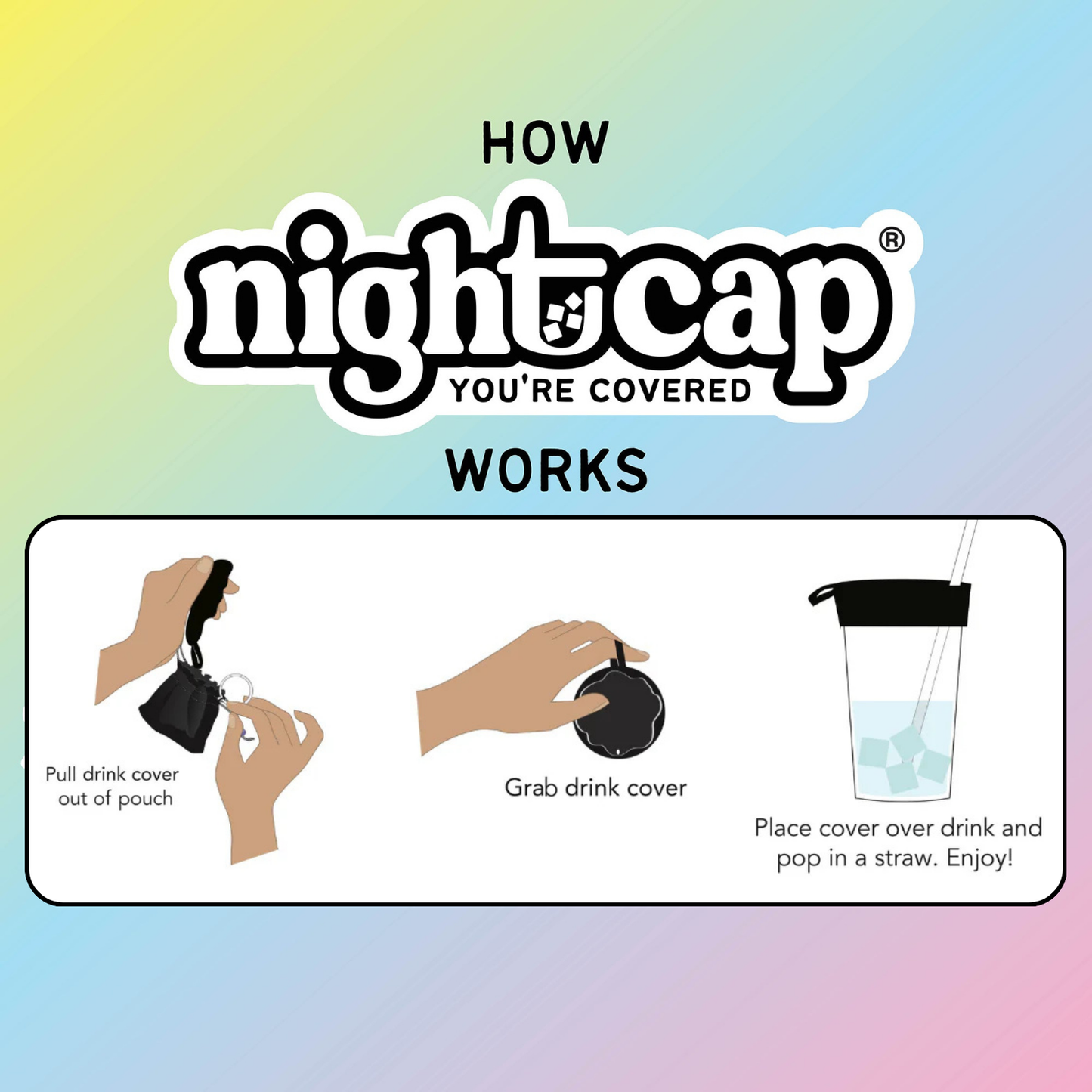 NightCap® Keychain Drink Cover | 2 Pack Black